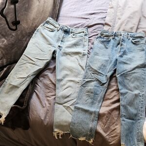 Agolde Light and Medium Blue Cropped Jeans